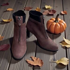 Marc Joseph University PL Ankle Boots Sz 7 Brown Nubuck Leather Heel Booties New